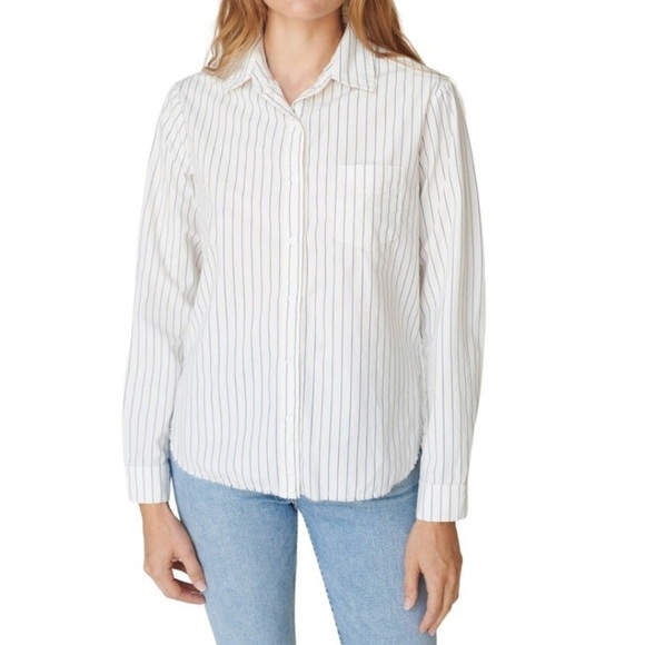 NWT Stateside Classic Cotton Poplin Button Down Shirt in Skinny Blue Stripe - Picture 1 of 7